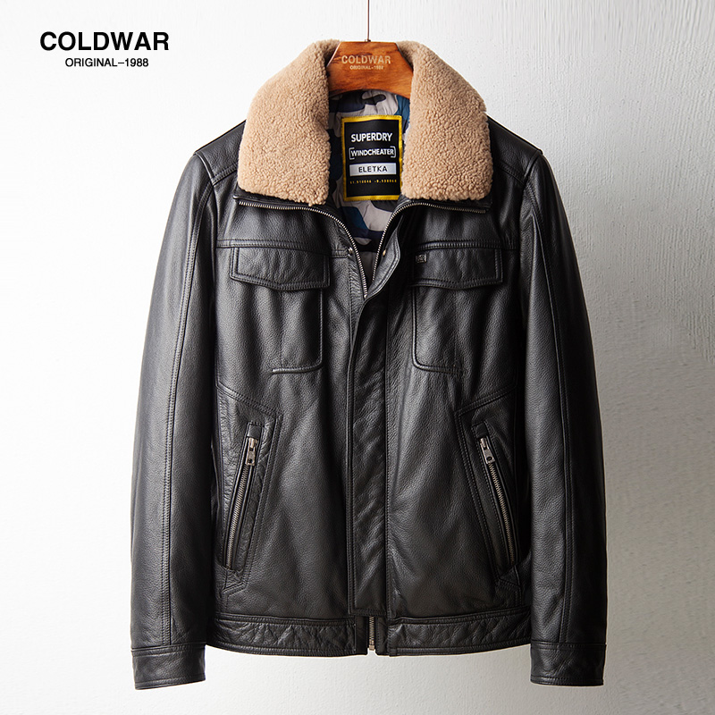 新款海宁皮羽绒服男真皮皮衣头层牛皮短款翻领皮夹克加绒冬季外套