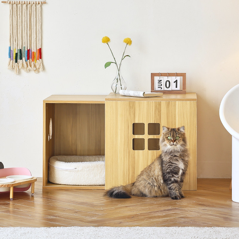 实木猫窝伸缩猫家家具宠物用品一体宠物柜子猫舍窝