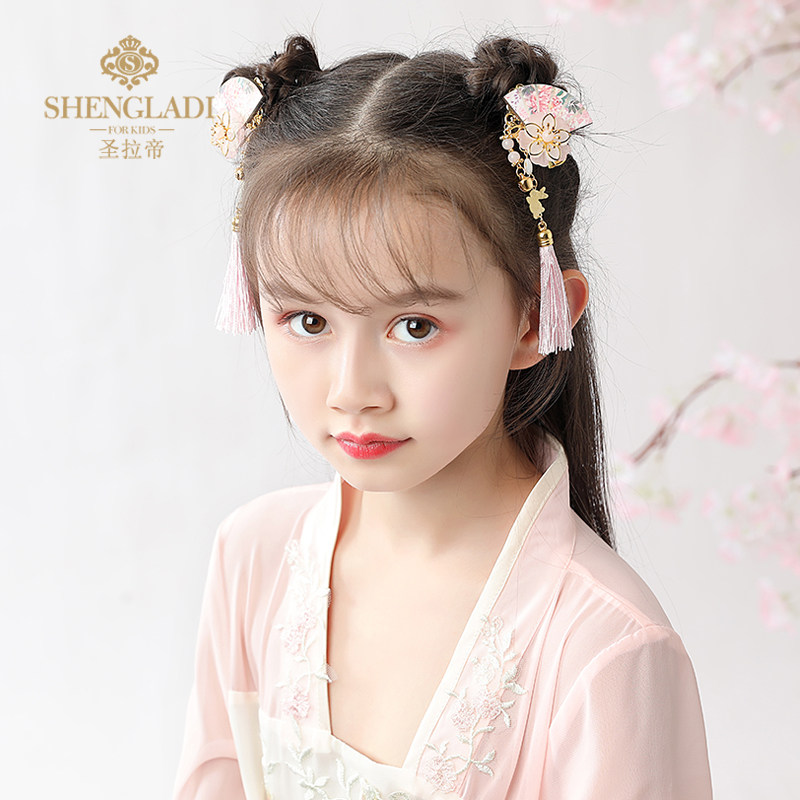 汉服头饰儿童流苏步摇夹超复古女童古风丝带发饰