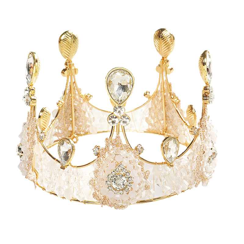 儿童皇冠头饰公主女童王冠水晶金色小孩生日礼物皇冠蛋糕装饰摆件
