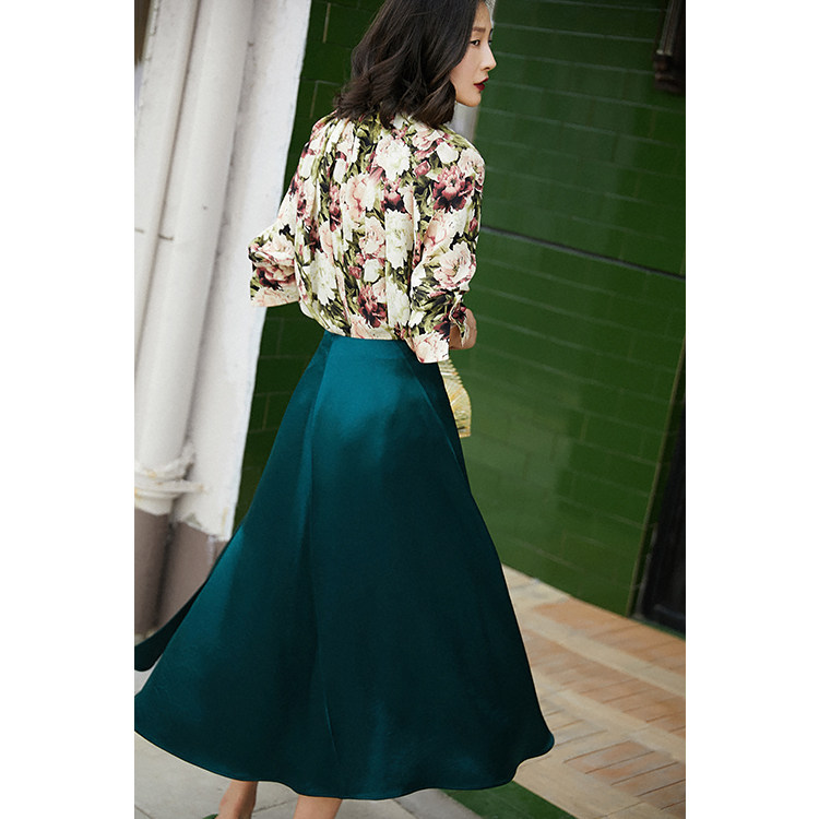 王东墨绿色高腰开叉半身长裙如茶 醋酸自带清凉感馆东秋a字半身裙