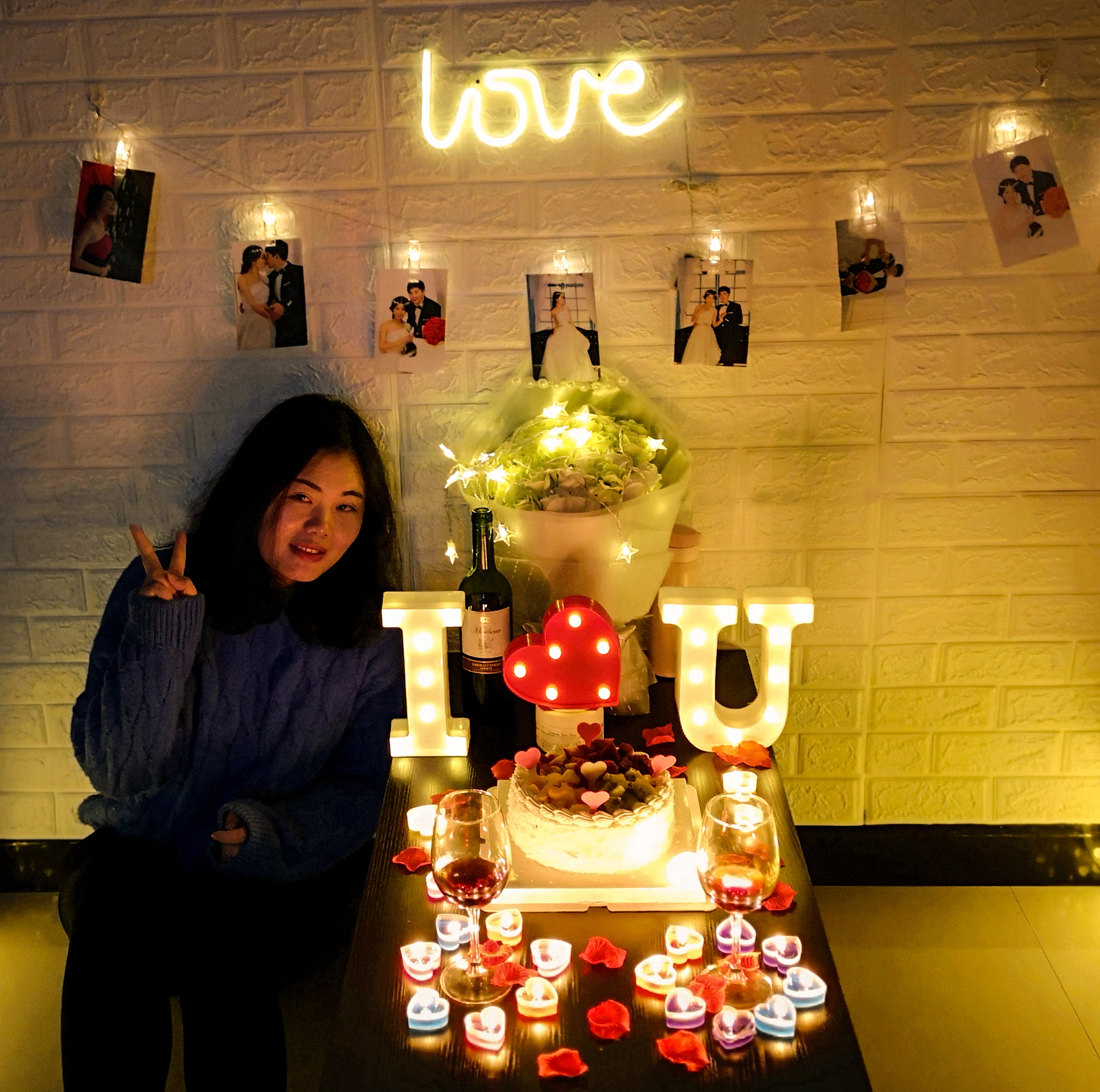 浪漫惊喜烛光晚餐道具生日蜡烛表白求婚创意场景布置用品彩灯装饰