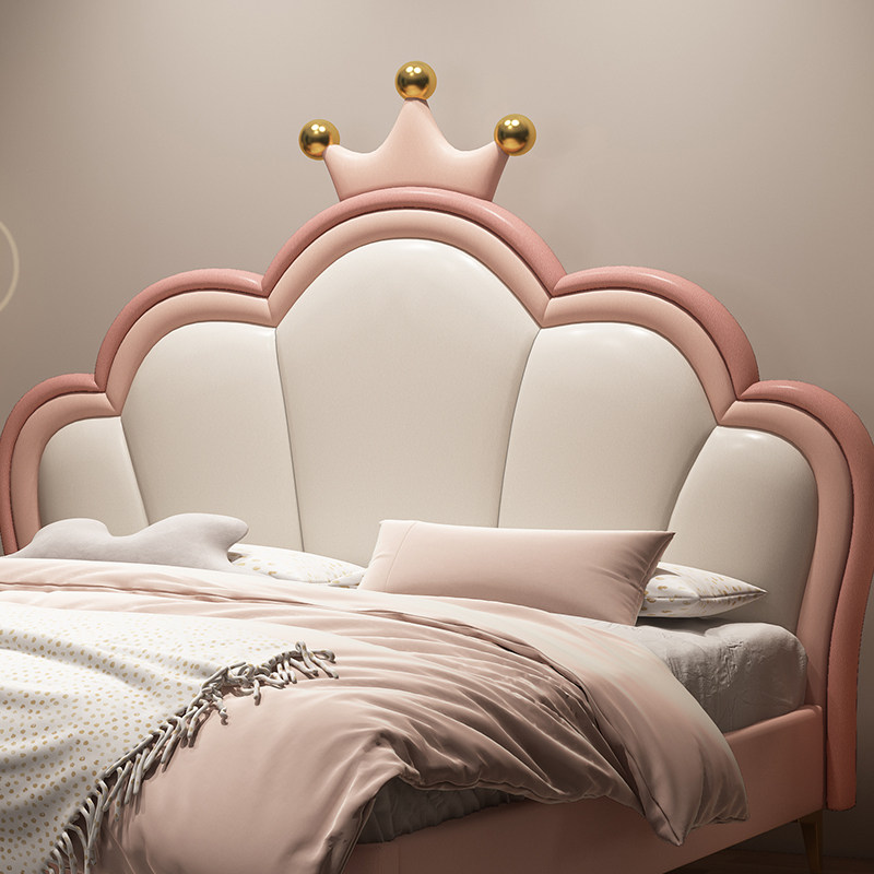 儿童床女孩公主床网红皇冠床轻奢女真皮单人床15m卧室床18m