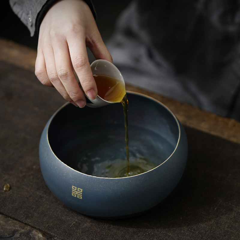 加文纯铜茶洗杯大号水洗茶碗笔洗建水茶渣桶干泡茶道