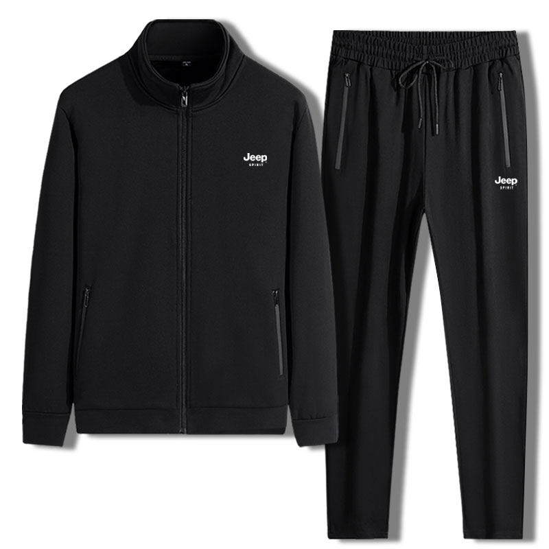 jeep吉普春秋运动套装男士立领中年人爸爸冬季加绒休闲运动服卫衣