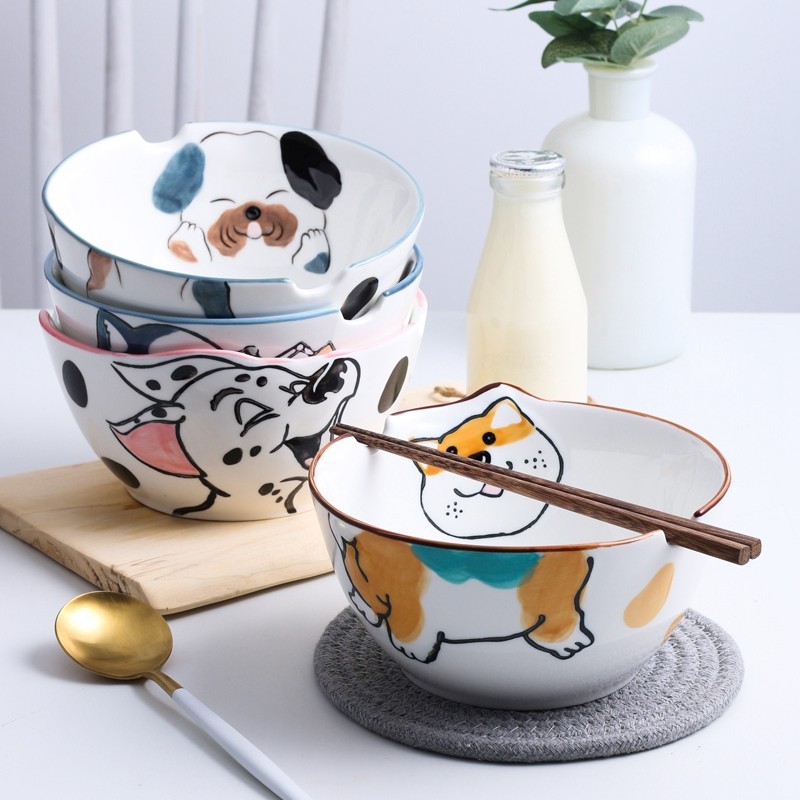 卡通狗狗陶瓷饭碗哈士奇造型浮雕动物盘