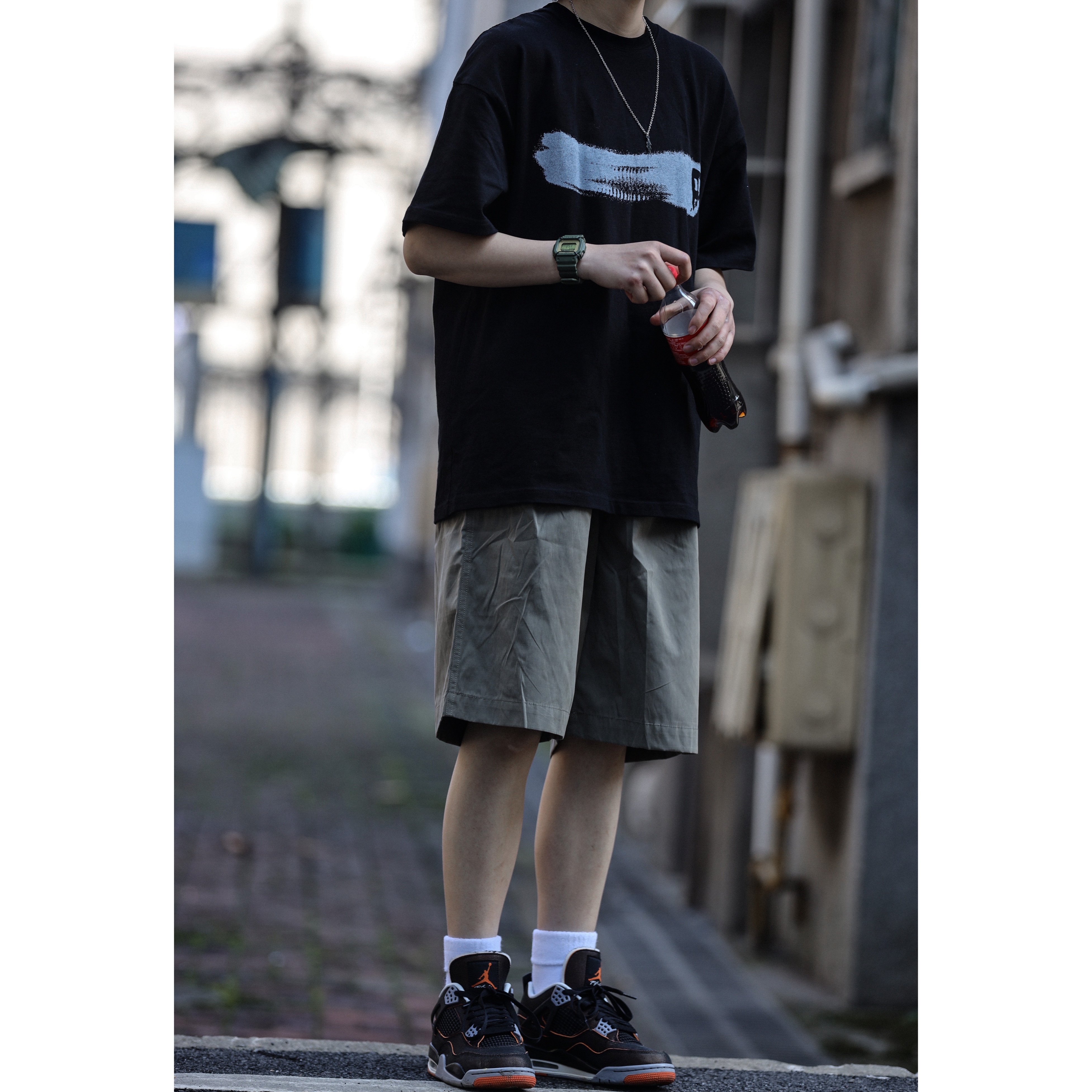 Nobodyknows夏季日系纯棉简约插画印花宽松男女百搭休闲短袖T恤