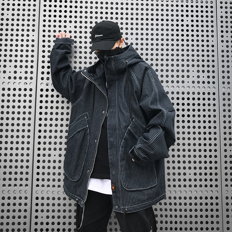 国潮牛仔外套男士春秋季新款ins潮流百搭工装机能休闲飞行员夹克