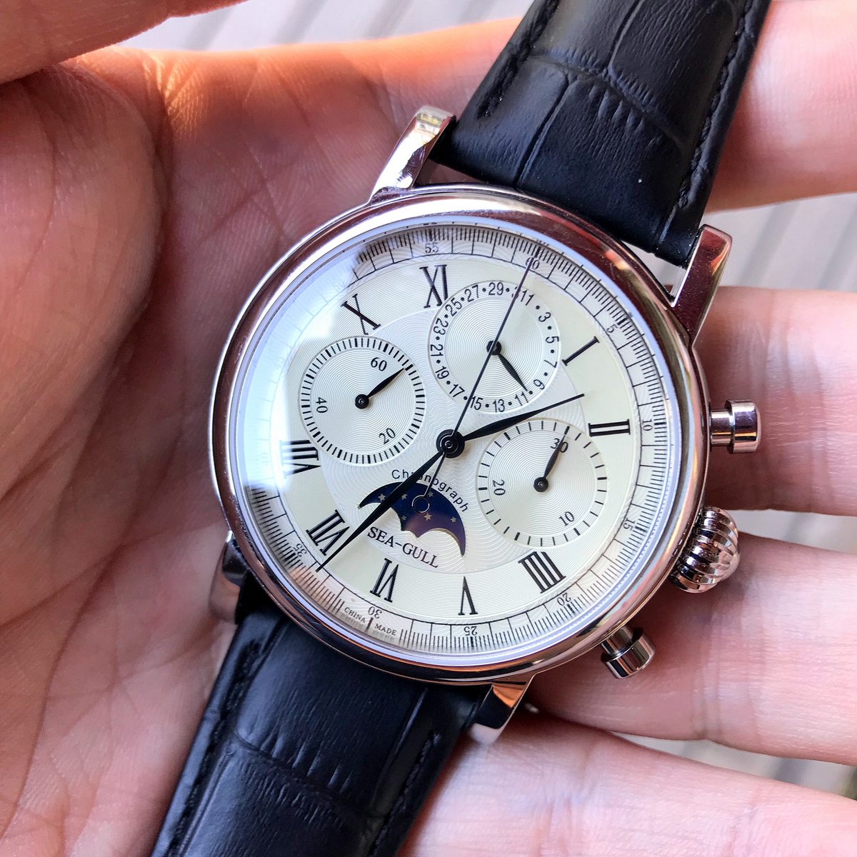 海鸥Seagull复古手动机械计时男士手表M199S月相日历ST1908机芯