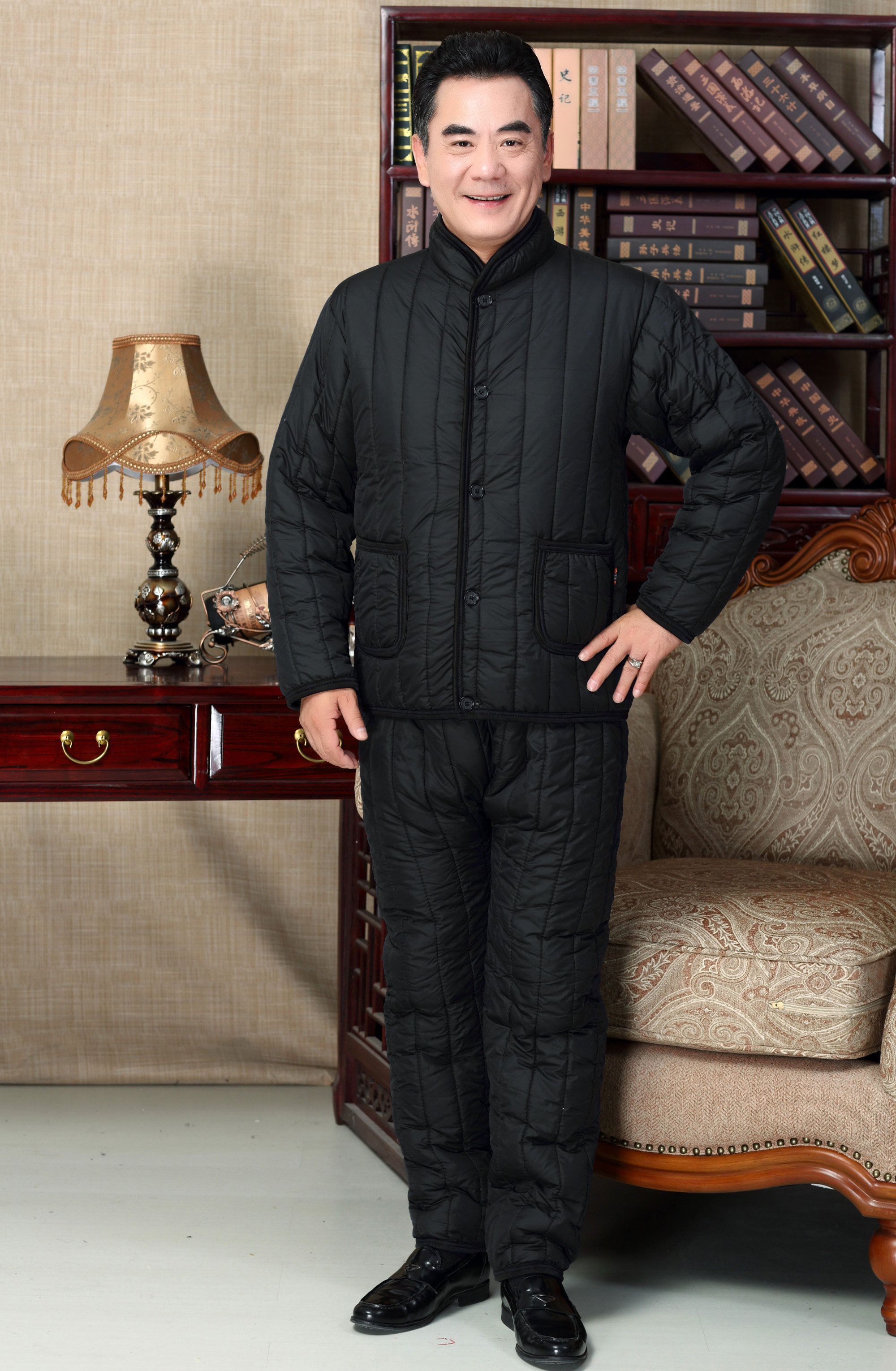 冬装中年男加绒加厚棉衣棉裤中老年人男装保暖棉服爸爸装爷爷套装