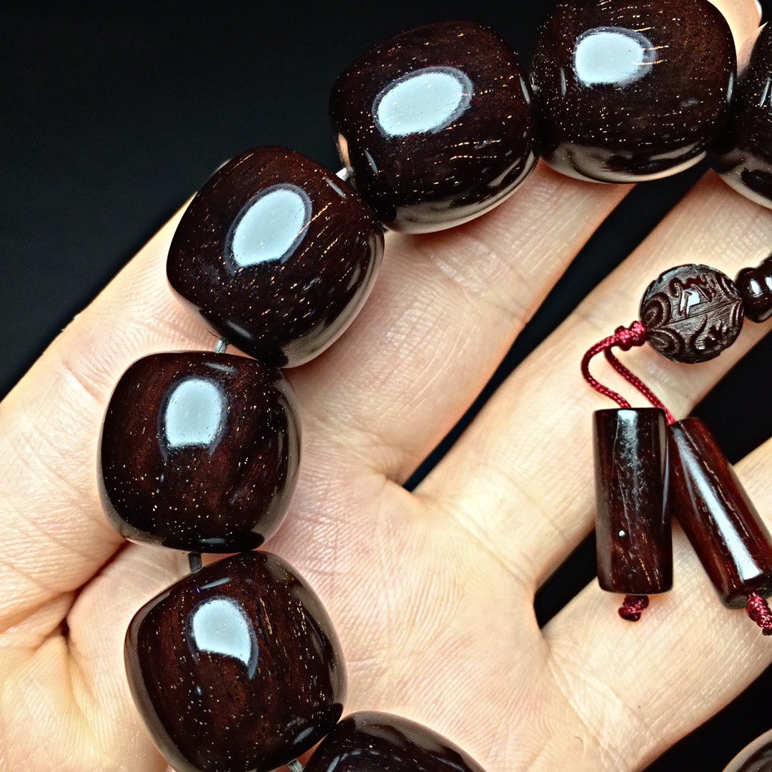 桶珠20921号金星印度小叶紫檀老型高油密多星佛珠