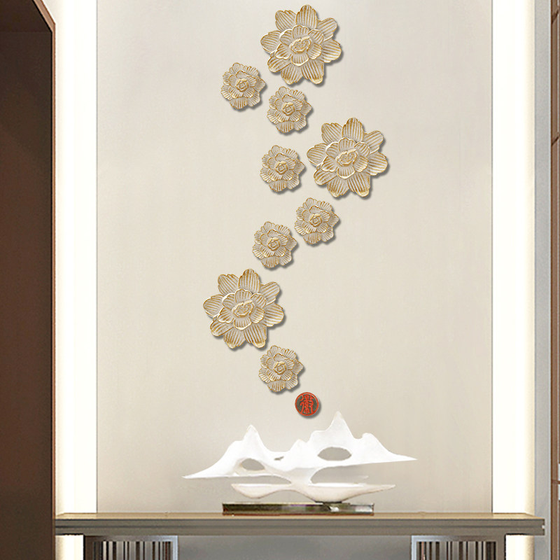新中式莲花墙饰挂件客厅餐厅沙发背景墙壁饰玄关画立体浮雕画装饰