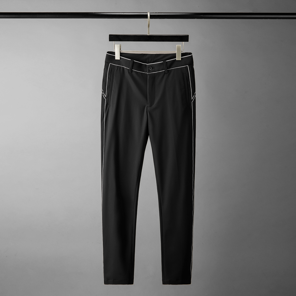 复合线春秋修身西装直筒男裤休闲裤西服男士商务黑色西裤裤子男