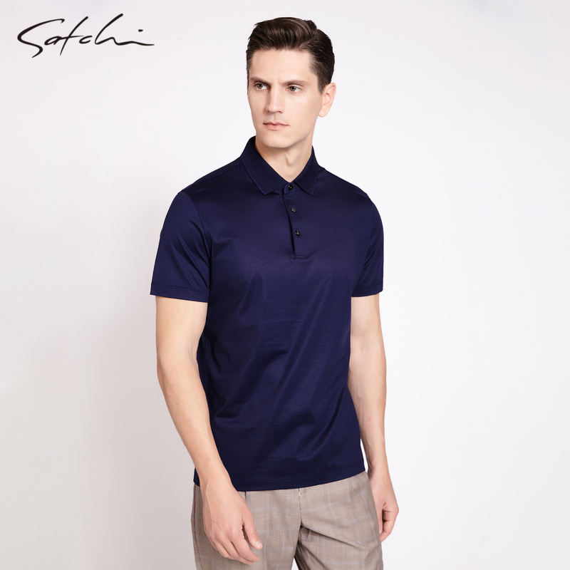 Satchi/沙驰男装22夏季新款商务休闲中年桑蚕丝短袖T恤男POLO衫