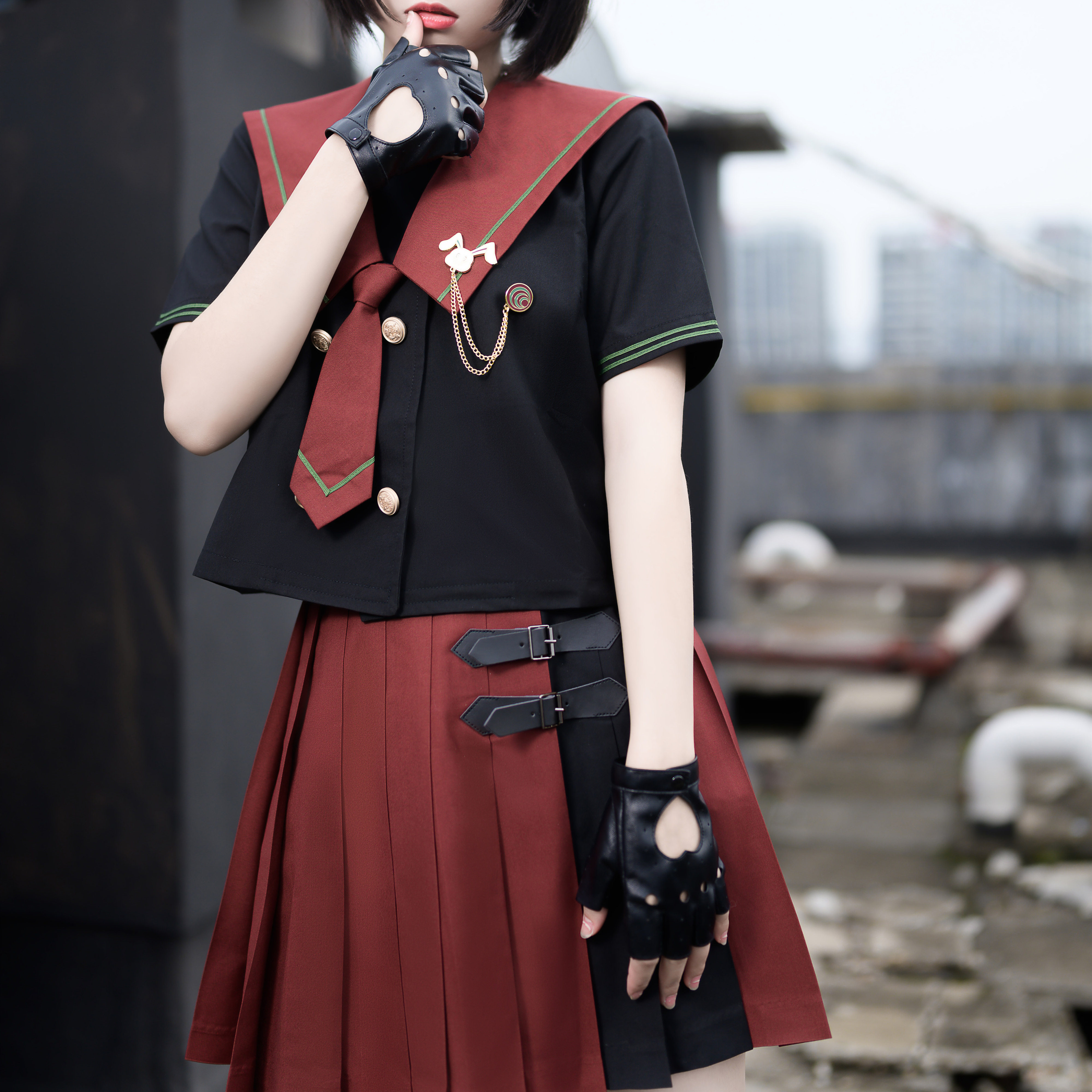 夏服微胖酷大码裙甜不良短袖怪诞水手变形现货jk