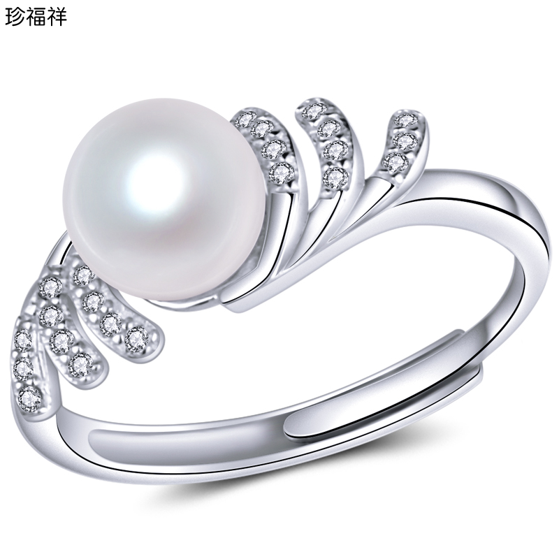 珍珠珍福祥正圆淡水戒指女款白色镶嵌指环手饰手饰