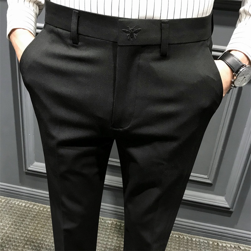 黑色休闲裤男修身秋季西裤垂感百搭男士西装裤韩版潮流小脚长裤子