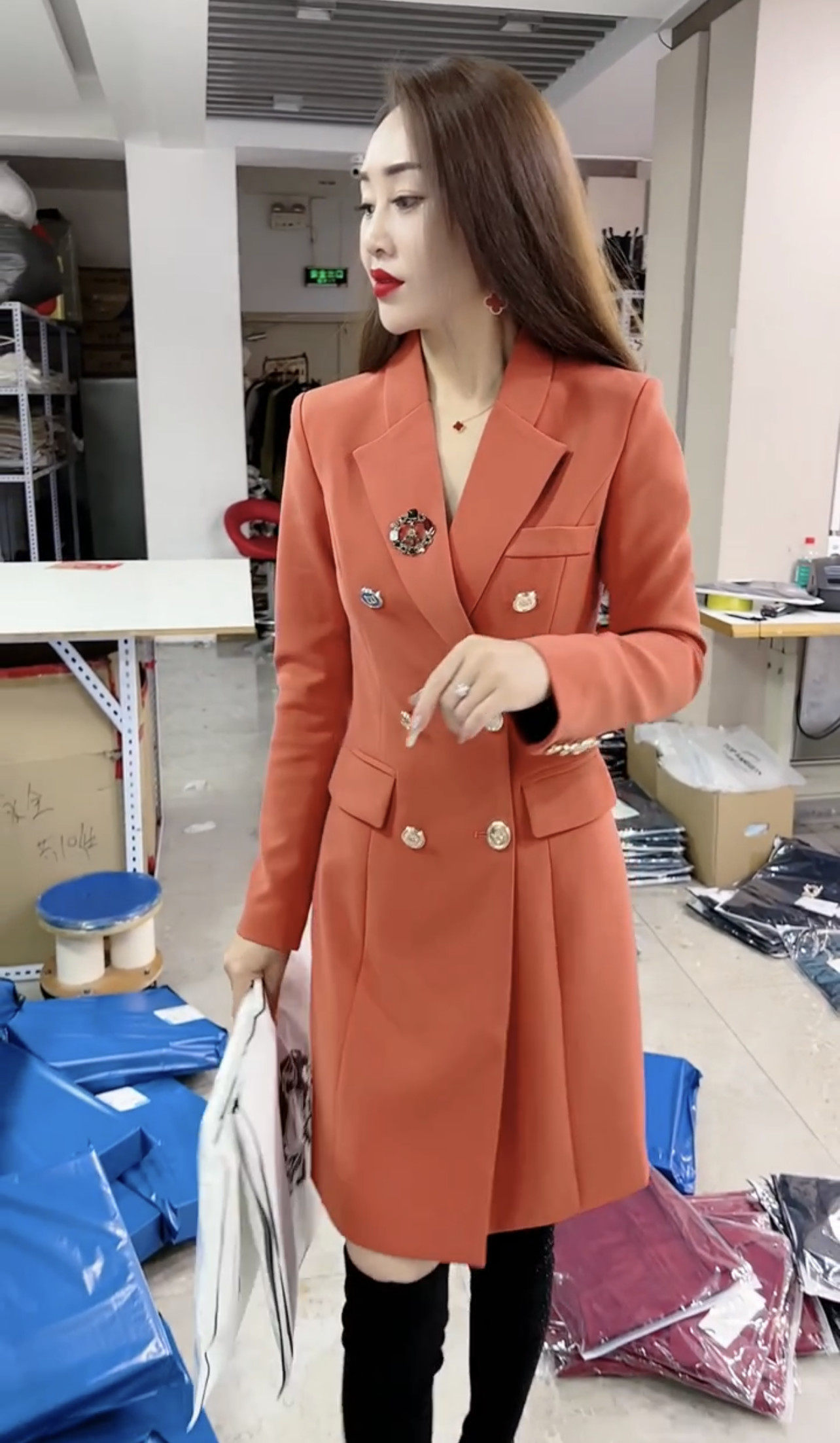 欧货网红爆款西服裙女2022秋季新款翻领收腰双排扣职业西装裙长裙