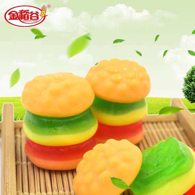 金稻谷汉堡糖软糖250g水果味橡皮糖qq糖超级飞侠汉堡包糖果零食