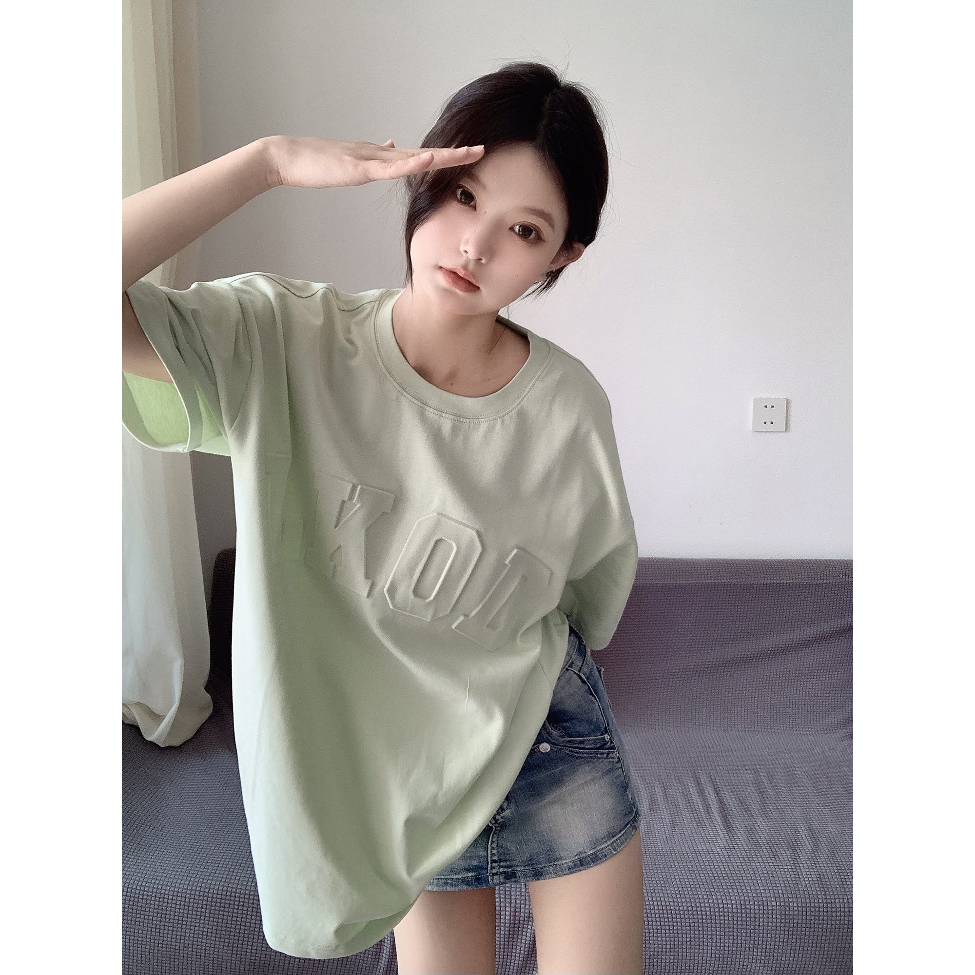 LKSTORE LKOD2022春夏新款压印字母休闲潮牌圆领T恤tee短袖打底衫