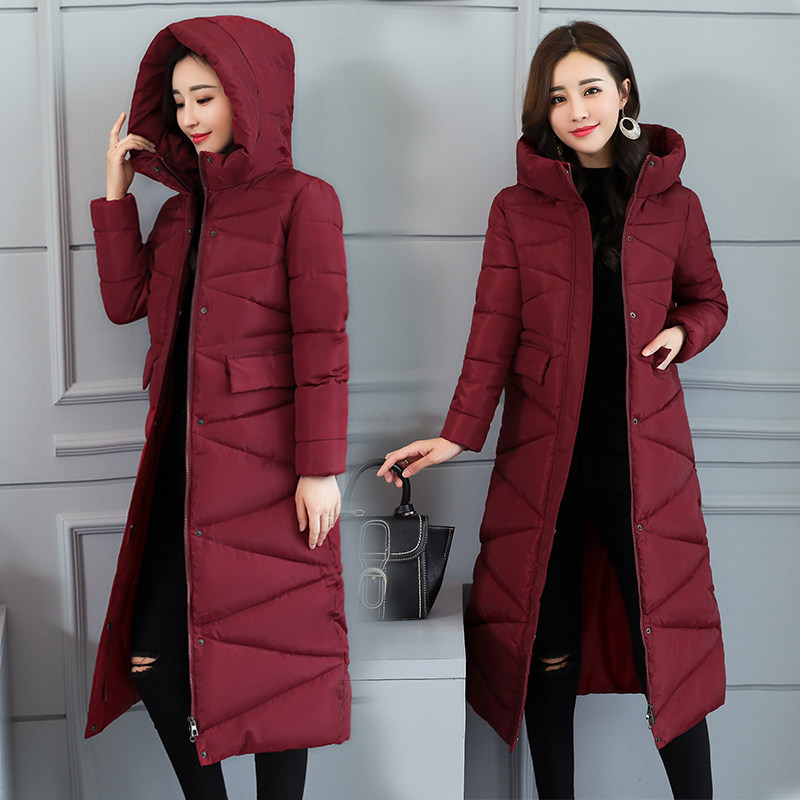 棉衣女中长款过膝棉服修身显瘦新款连帽韩版棉袄学生外套大码冬装