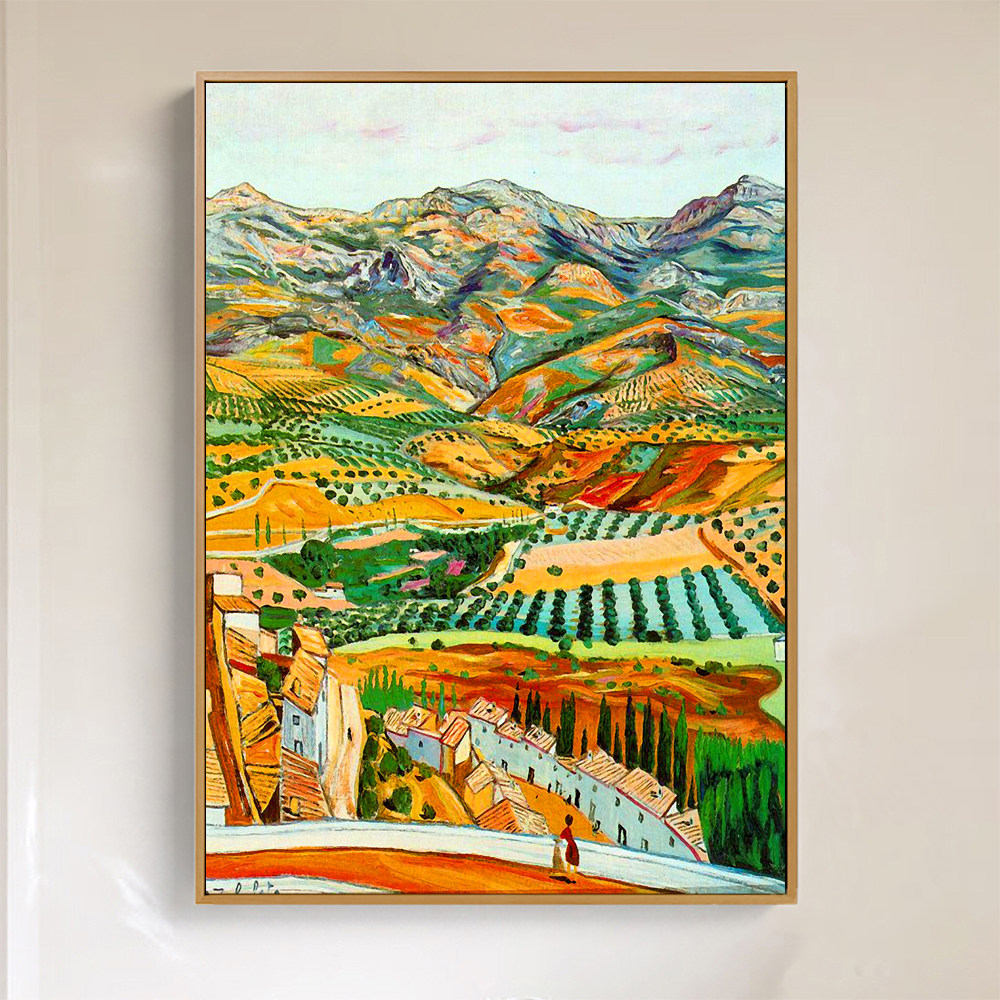 世界名画梵高远处田野欧式印象派油画玄关客厅书房现代装饰画