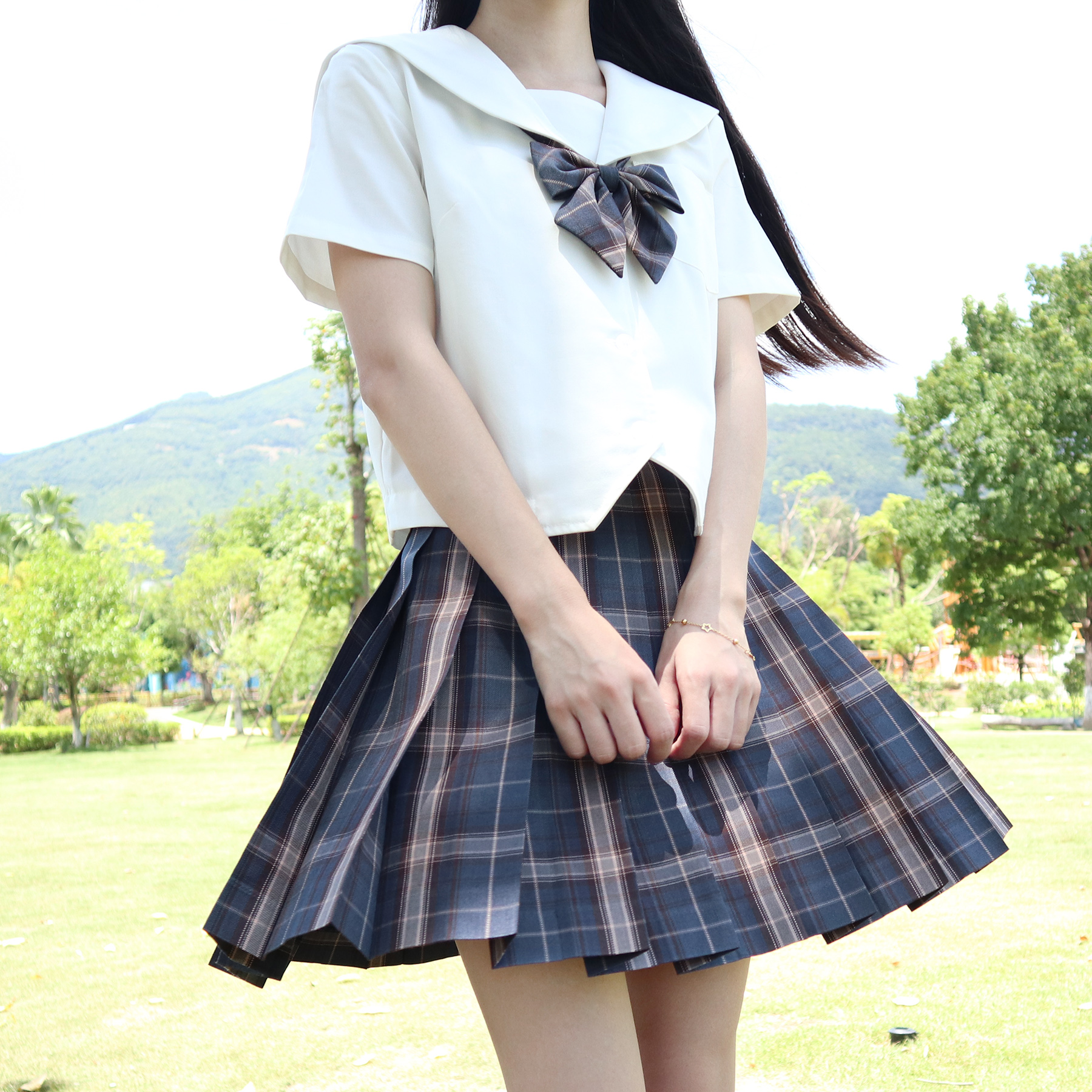 jk压褶高温水手西式制服百褶秋野高腰短裙学生校服