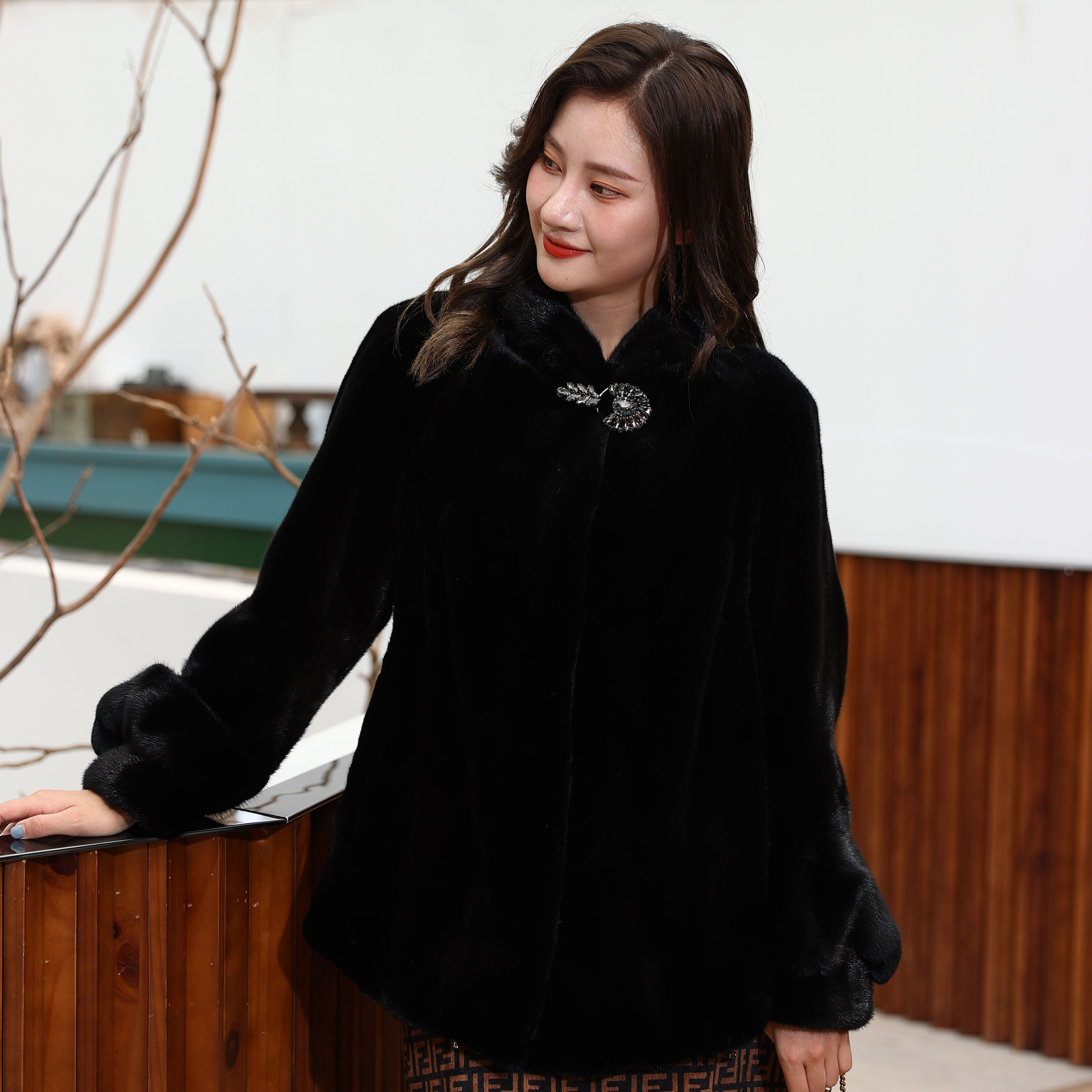 外套貂皮皮草2021新款进口大衣中长天鹅绒整貂皮草