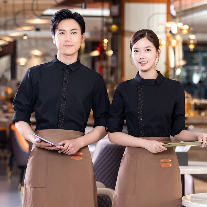 秋冬2022新款西餐厅服务员工作服长袖衬衫火锅店泰国酒店工作制服
