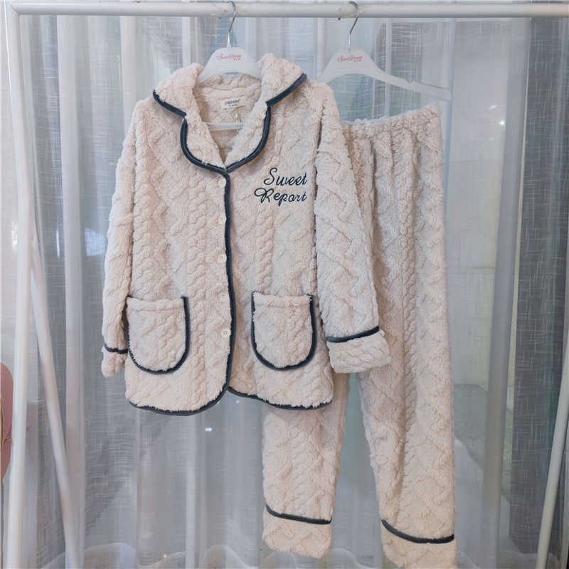 佳洁儿睡衣2021冬季情侣珊瑚瑚绒开衫加厚保暖睡衣