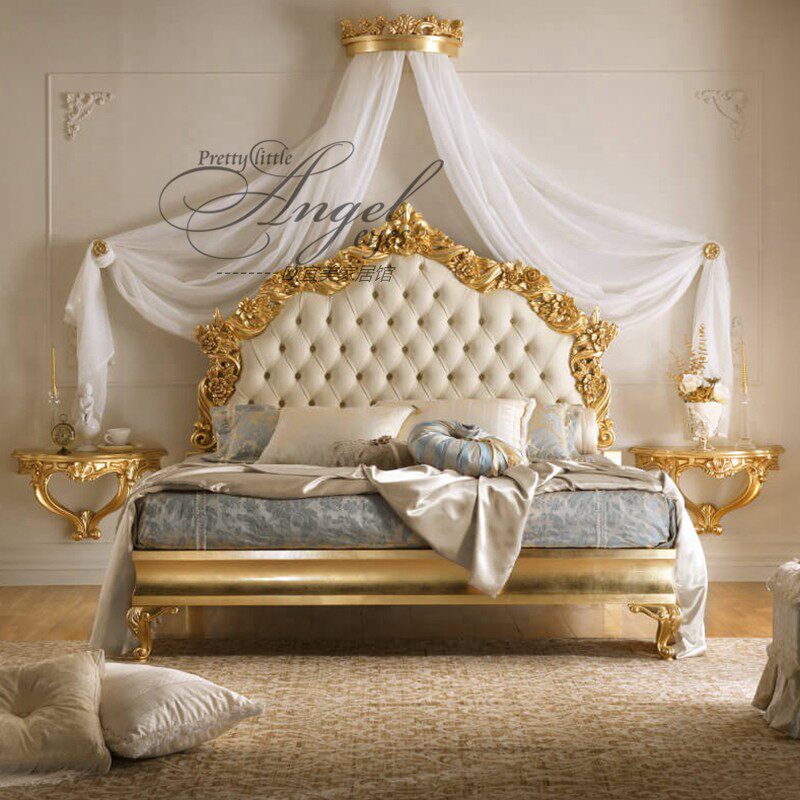 欧式实木雕花软包18米双人床法式时尚婚床复古实木床