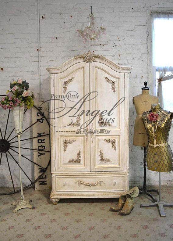 实木衣柜厂家直销美式乡村法式复古做旧雕花衣柜