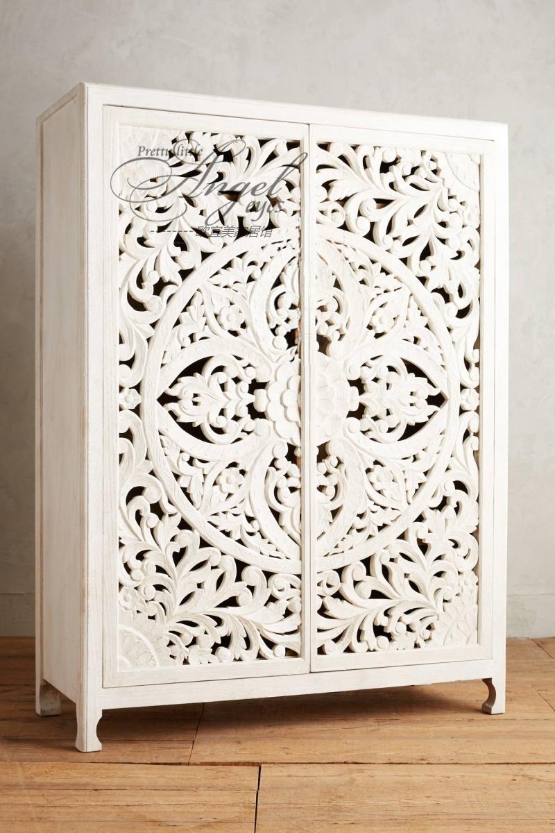 衣柜实木雕花美式法式复古做旧大衣镂空衣柜