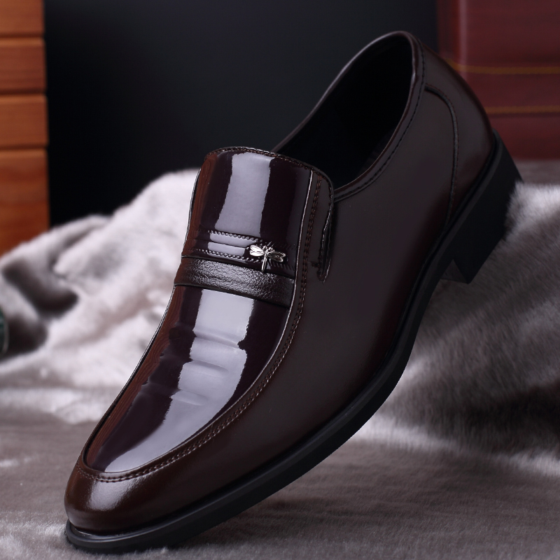 夏季男士商务正装皮鞋真皮内增高男鞋新郎透气黑色亮皮漆皮结婚鞋