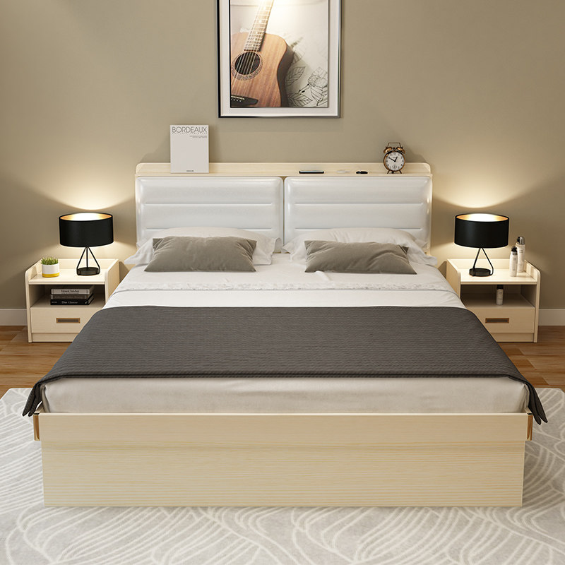 现代简约气动侧开高箱储物床1.5米收纳板式床小户型板式床