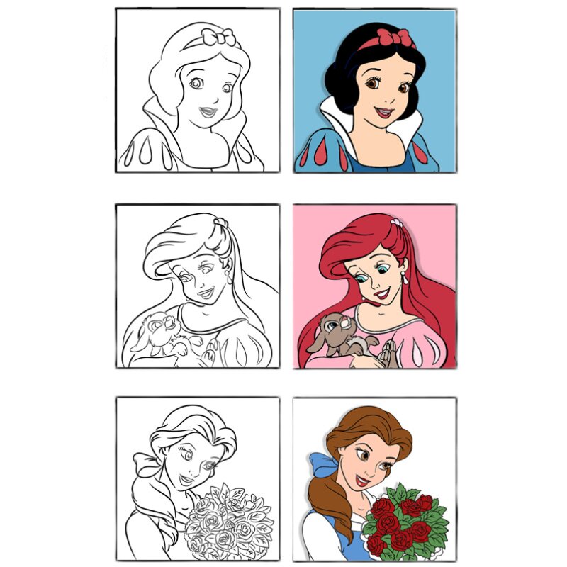 漫画头像六宫格单张涂色卡片套装学生大儿童填色描红本