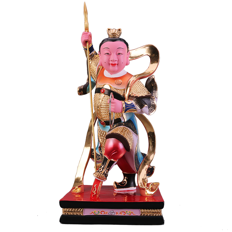 哪吒神像16寸中坛元帅单轮太子香樟樟木木雕摆件