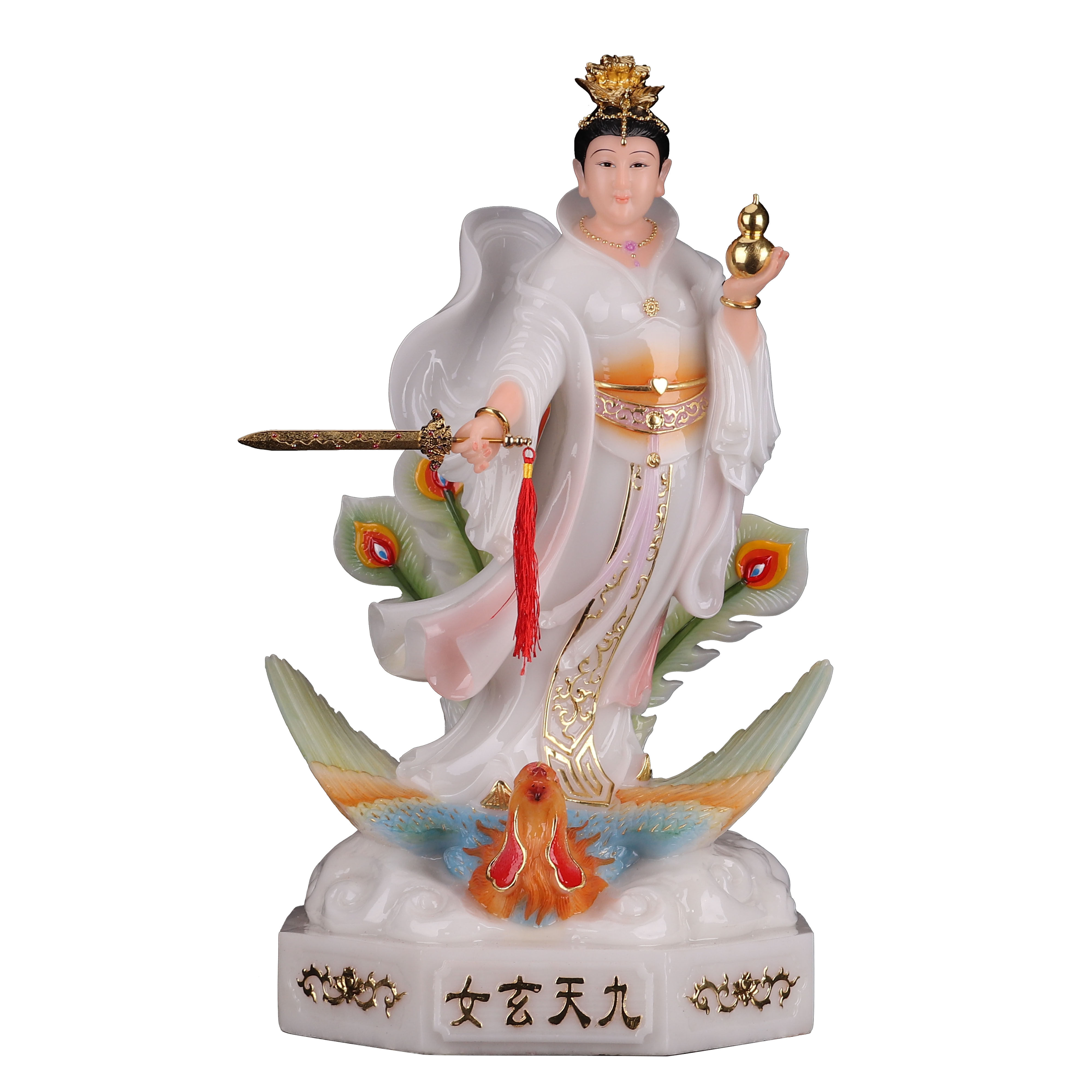 26寸宝剑葫芦九天玄女娘娘神像汉白玉客厅家居摆件