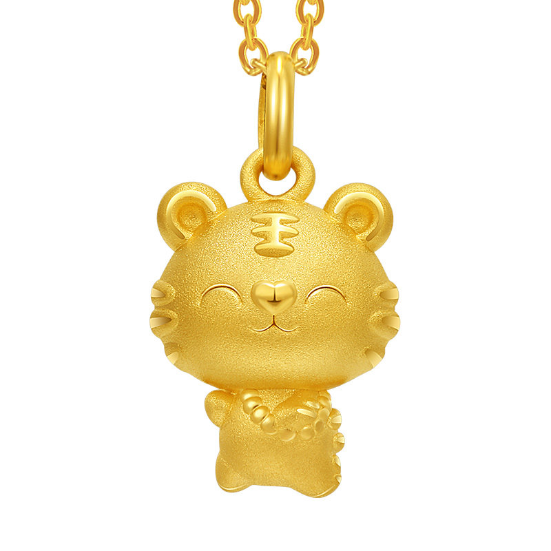 汉秀小老虎黄金吊坠999足金生肖虎宝宝本命年黄金吊坠小金虎吊坠