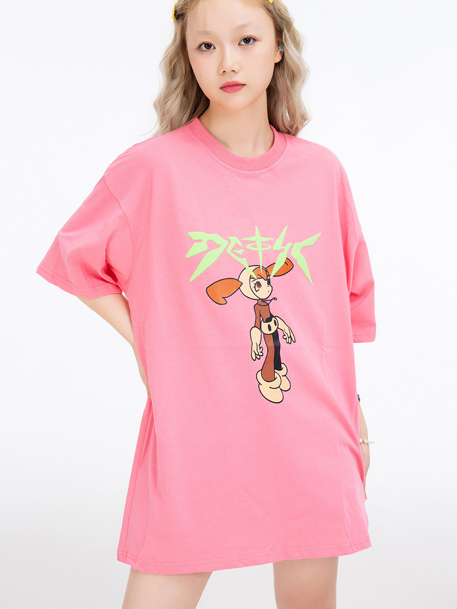 plasticene原创宽松潮流休闲卡通发泡纯棉圆领短袖t恤