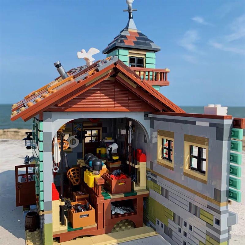 积木乐高渔夫小屋老渔城市建筑街景系列高难度塑料积木