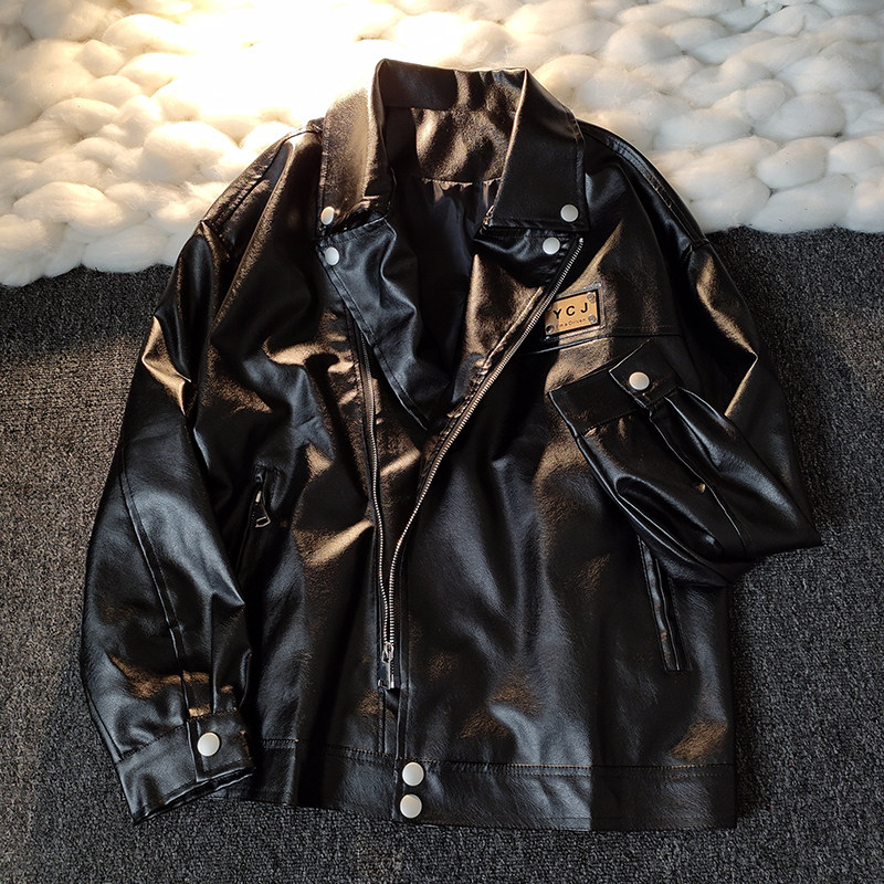 柔软垂感拉链痞帅皮衣男士休闲外套男高街pu皮衣