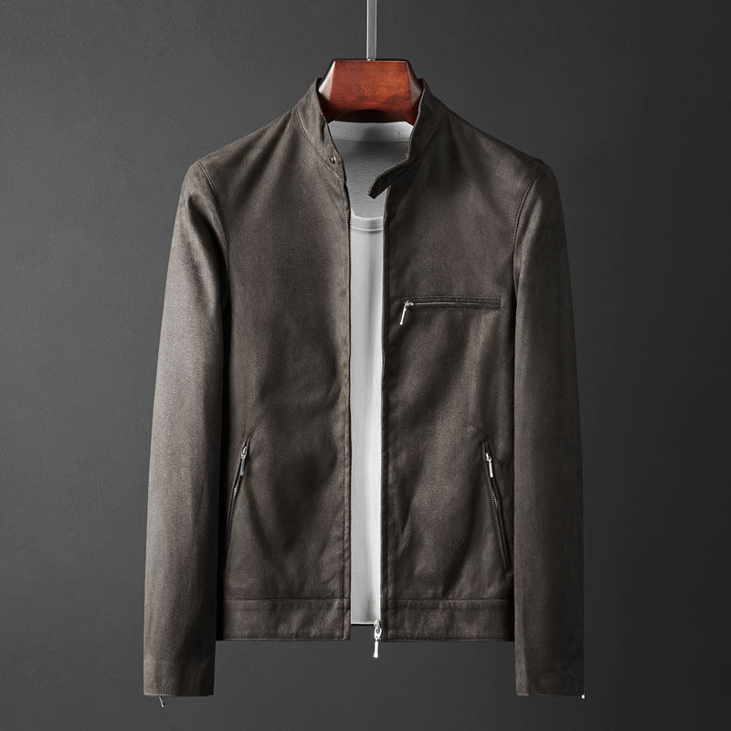 秋冬新款麂皮夹克男士时尚帅气机车夹克