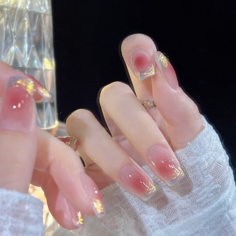 法式极光腮红落日余晖氛围美甲成品指甲手工穿戴甲