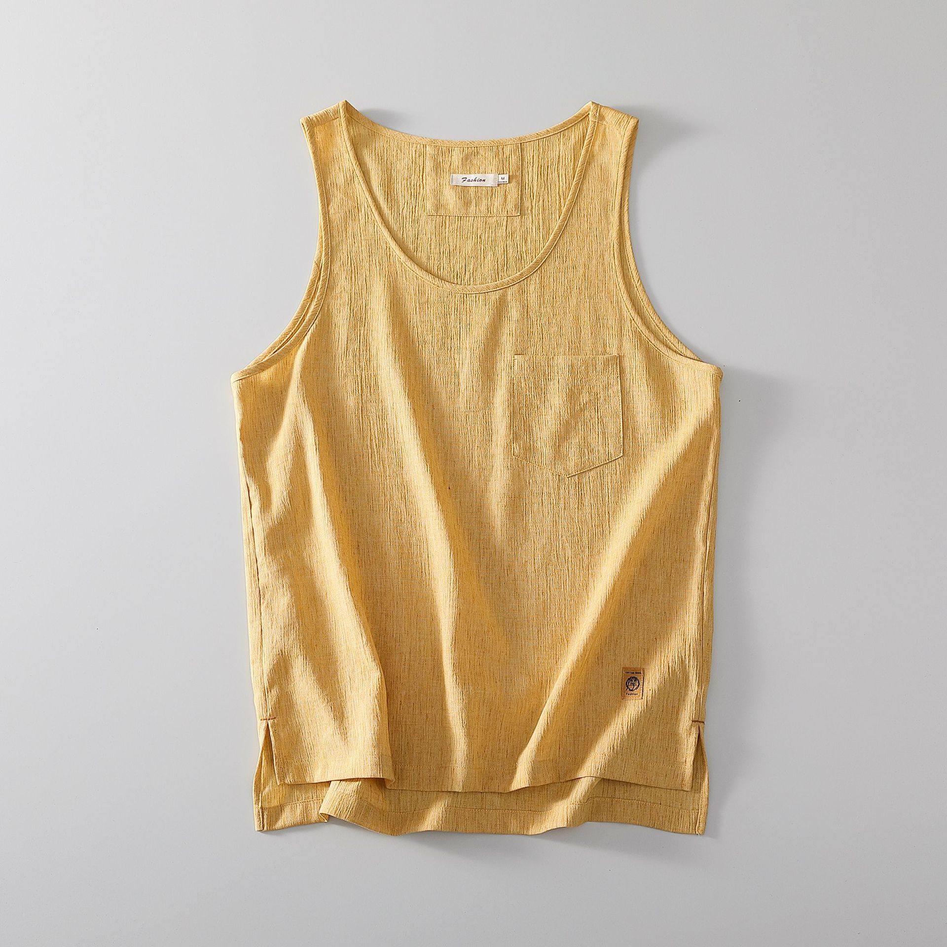 夏季亚麻背心男潮宽松无袖恤大码棉麻休闲坎肩背心