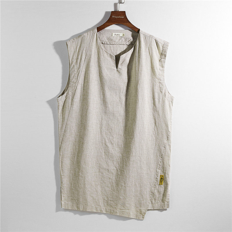 宽松汗衫无袖麻布棉麻嘻哈沙滩夏天背心亚麻背心