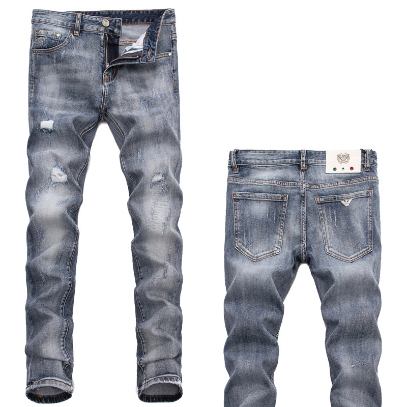 修身磨白复古做旧破洞aj牛仔裤韩版潮流时尚青年牛仔裤