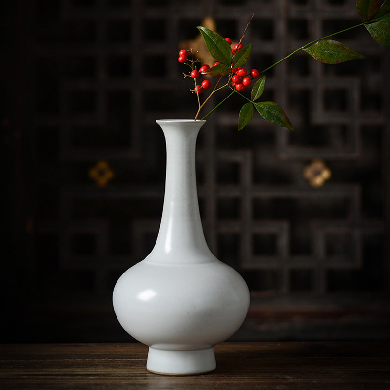 中式陶瓷花瓶摆件手工禅意复古怀旧插花器汝花瓶