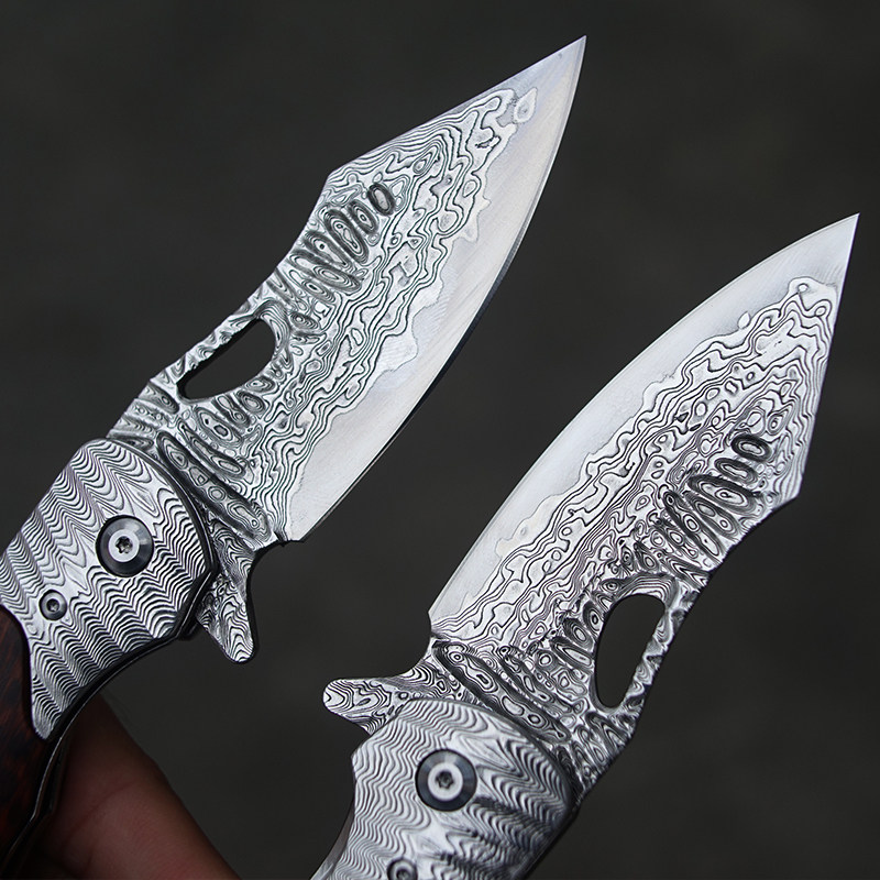 日本vg10钢锻造大马士革钢折刀野外求生折叠刀锋利户外高硬度折刀
