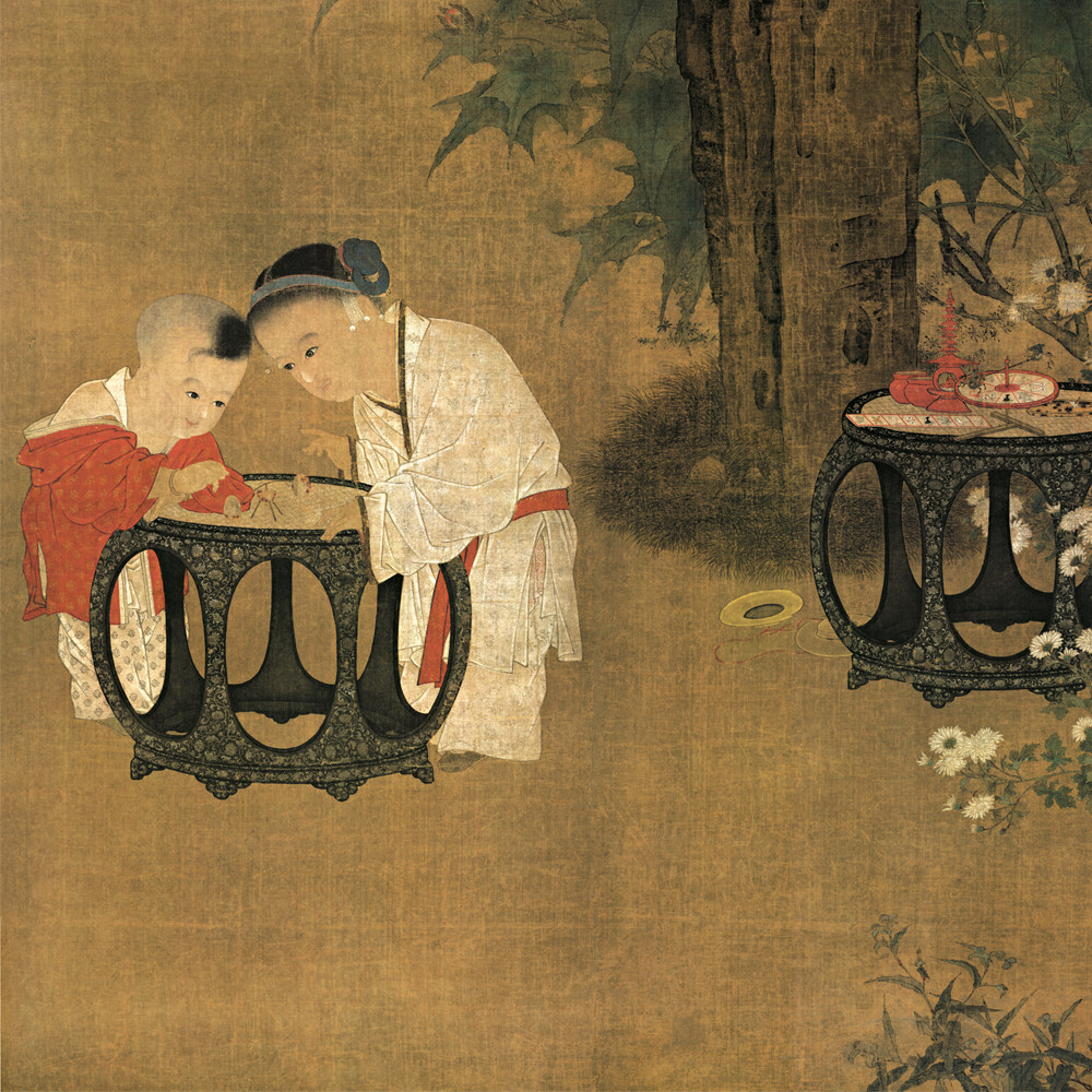 风景客厅玄关装饰画古装孩童人物国画苏汉臣戏婴国画